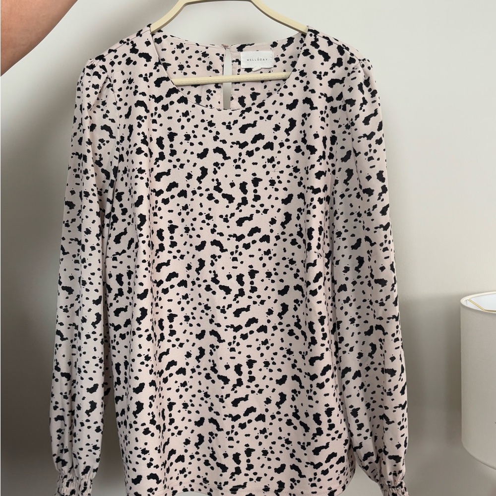 MELLODAY Black and Cream Patterned Blouse